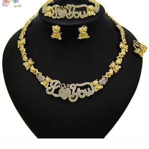 I LOVE U BEAR 4 PIECE JEWELRY SET 14K GOLD PLATED